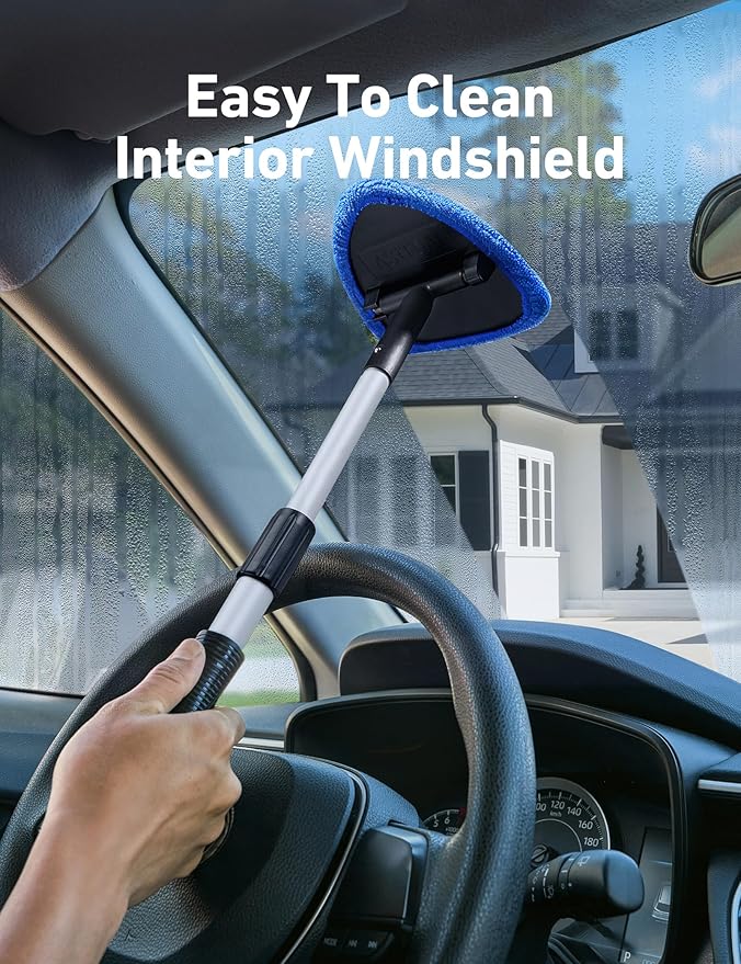 AstroAI 21" Extra-Long Windshield Cleaner Tool, Car Interior Detailing Cleaning Kit with Extendable Handle and 4 Upgraded Reusable Microfiber Pads, Auto Glass Wiper Brush Kit for Cars, Blue