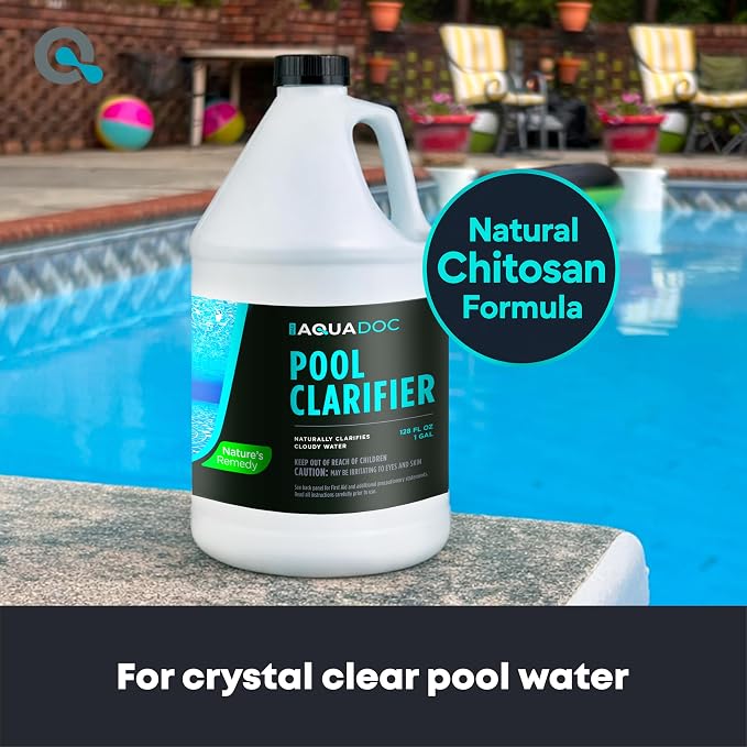 AquaDoc Pool Clarifier for Inground and Above Ground Pools - 128 oz - Chitosan Clarifier to Help Clear Cloudy Water, Reduce Residue and Support Filter Performance - Made in USA
