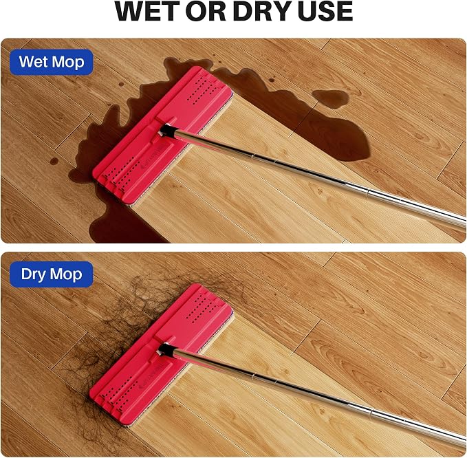 JOYMOOP 13-Inch Microfiber Flat Mop Head Replacement Pad, Black & Red, 1 Pack