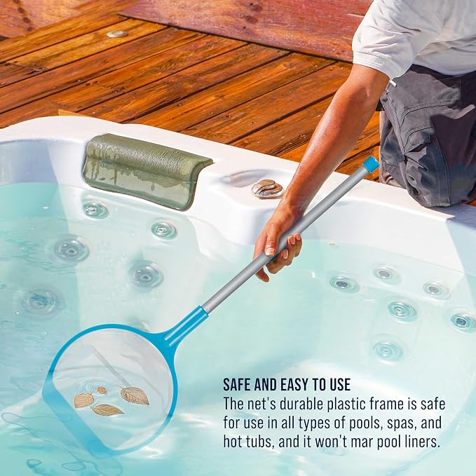 U.S. Pool Supply Spa, Hot Tub, Pool Leaf Skimmer Net, 17" & 48" Long Aluminum Poles - Deep Ultra Fine Mesh Netting, Handheld Pool Cleaning Net, Clean Finest Debris, Leaves, Ponds, Small Above Ground