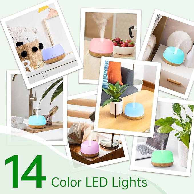 ASAKUKI Essential Oil Diffuser, 300ml Aromatherapy Oil Humidifier | Ultrasonic Diffuser with 7 Colors LED Lights, 2 Mist Mode for Home Bedroom (Wood Grain)