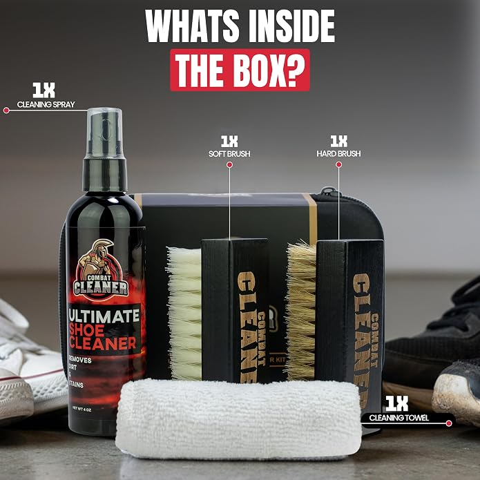 Combat Cleaner Shoe Cleaning Kit – Complete Sneaker Care Solution for Leather, Suede, Canvas, Mesh, Nubuck & More
