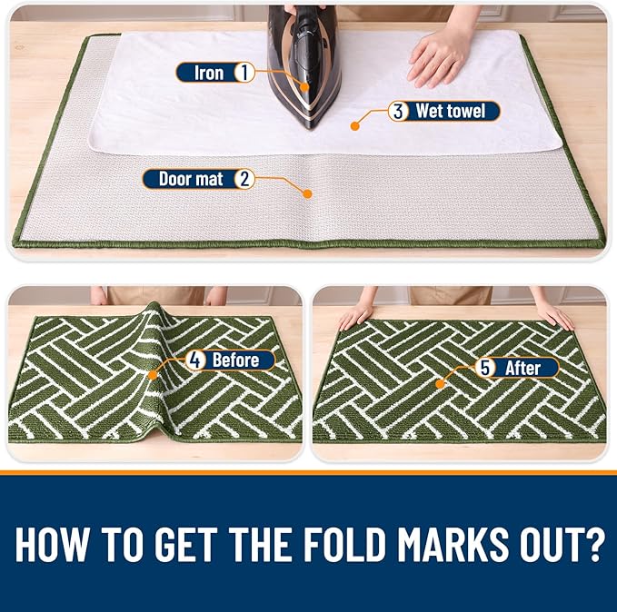 OLANLY Large Indoor Door Mat, 59x35 Inch, Dirt Resistant and Absorbent, Non-Slip Rubber Backing Floor Mats, Easy Clean Low-Profile Doormat for Entryway, Front Door, and Inside Entrance, Green
