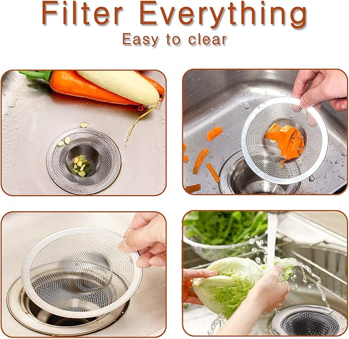 2pcs Heavy Duty Stainless Steel Slop Basket Filter Trap, 4.41" Top / 2.44" Mesh Metal Sink Strainer,Perfect for Kitchen Sink/Bathroom Bathtub Wash Basin Floor Drain Balcony Drain Hole,Utility…