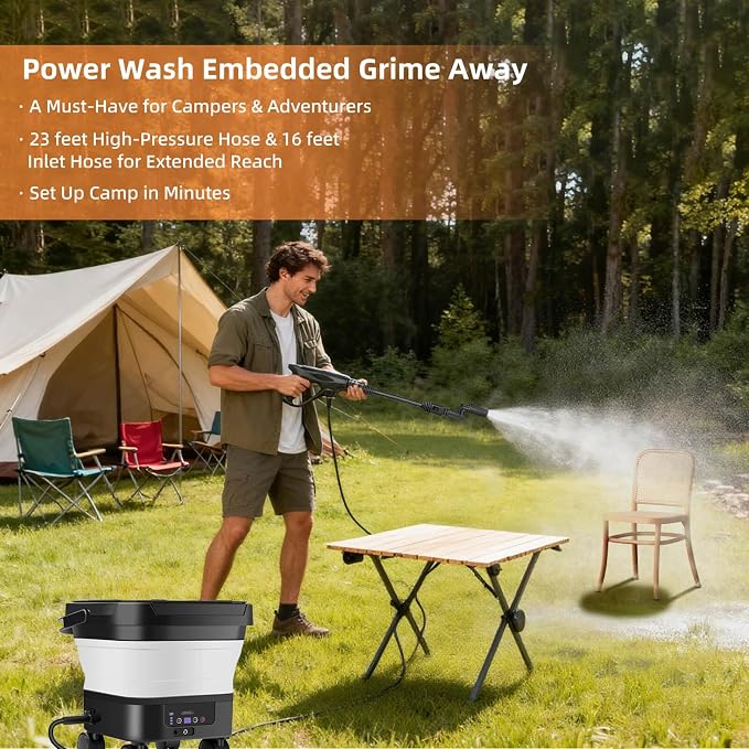 Portable Cordless Pressure Washer, 6-in-1 Nozzle Water Pressure Washer with 7 Adjustable Pressure Levels, Electric Power Washer with 3.4 Gallon Tank for Camping Patio Car Garden Cleaning