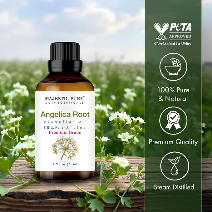 Majestic Pure Angelica Root Essential Oil for Diffuser - 0.3 Fl Oz | 100% Natural Essentials Oils Ideal for Humidifier, Air Freshening, Cleaning Home, Bath, Steam Inhalation and Massage