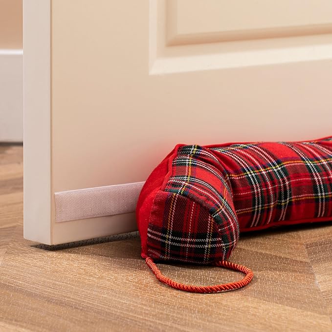 Sunolga 38" Door Draft Stopper Blocks Hot and Cold Air with Removable Washable Cover for Gaps Up to 3", Wind and Noise Seal and Door Sweep for Bottom of Door, Christmas Home Essentials, Buffalo Plaid