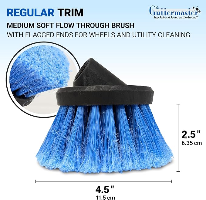 Guttermaster Blue Round Flow Through Brush, Medium Soft, Round 4.5 Inch | GM-315 Polypropylene bristles, soft brush, flow through design, flagged ends, ideal for RVs and larger vehicles