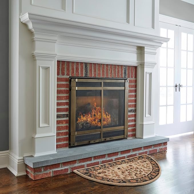UniFlame - Beige with Black Hand Tufted 100% Wool Hearth Rug - 44"L x 22"W | Protects Floor from Heat, Embers, and Sparks