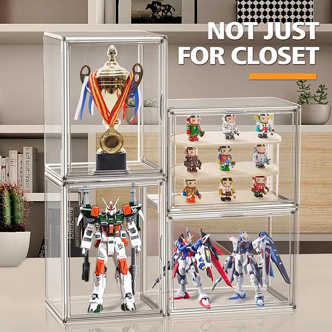 10 Pcs Clear Purse Storage Boxes, Plastic Shoe Boxes Stackable Acrylic Display Case Shoe Organizer with Magnetic Lid, Acrylic Display Box for Collectibles,Purse Organizer,Handbag,Shoes Size 14