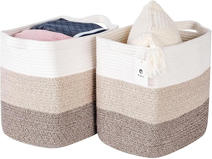 Medium and Large Woven Basket//With Handle, Used for Toys and Fabric Storage Basket used for Storing xl Storage Box, Decorative Storage Box Room 2pack (14L*12H Gradient Brown, 14L*10W*12H)