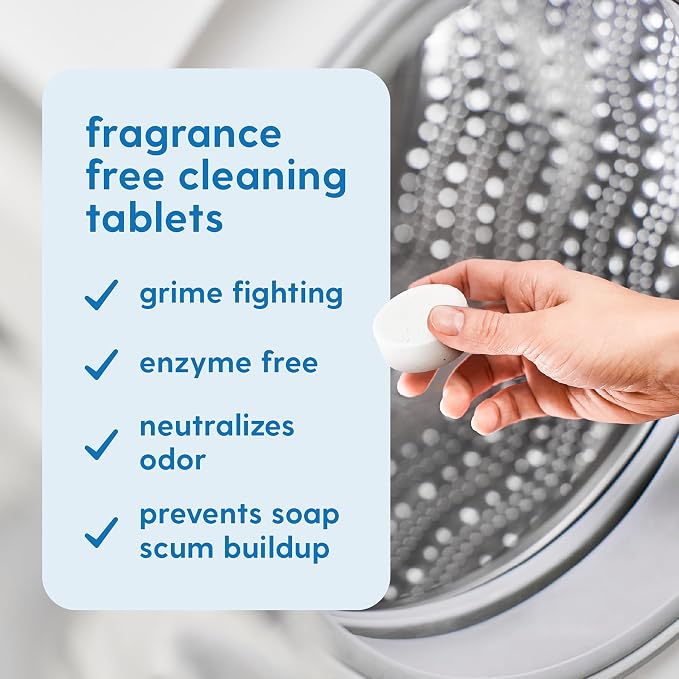 M3 Deep Cleaning Washing Machine Cleaner for Front & Top Load | 24 Fragrance-Free Washer Cleaner and Deodorizer | 1-Year Supply Septic Safe Tablets