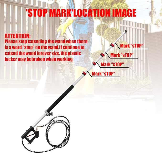 24 FT Telescoping Pressure Washer Wand, with 3 Curve Wands | Telescopic Gutter Cleaner With 7 Spray Nozzle Tips, Adjustable Support Belt and 2 Adapters, 4000 PSI