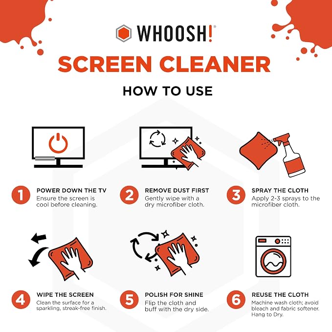 WHOOSH Screen Shine Pro Refillable Cleaning Kit, 16.9 fl oz | Streak Free Finish, Non Toxic and Odorless, For Flat Screens, OLED, LCD and Monitors, Microfiber Cloth Included