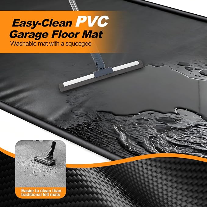 8'6" x 22' PVC Waterproof Garage Floor Mat with Floor Squeegee | Heavy Duty 1300D PVC Containment Mat, Waterproof Protection from Snow, Rain and Mud for Cars