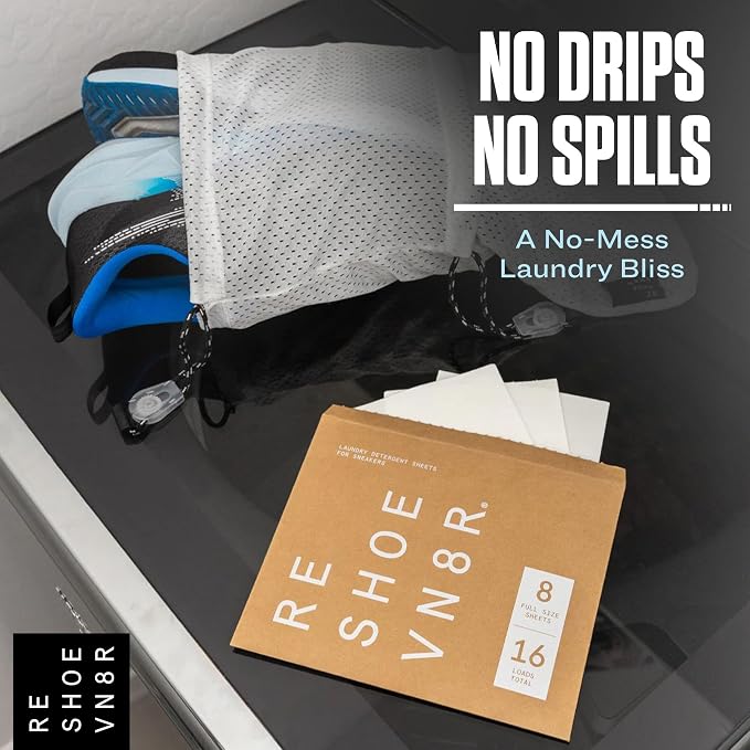 RESHOEVN8R Shoe Wash Detergent Laundry Sheets - 16 Loads, Cleans 48 Shoes | Eco-friendly formula safe on all shoes, laces & materials, for use in the washing machine