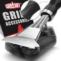 GRILLART Grill Brush, 18'' Extra-Strong Handle, BBQ Cleaner with Scraper | Remove Tough Grime, Triple Safe Wire Bristle Scrubbers, for Gas, Charcoal & Smoker, Steel Grates, 360°Wizard Cleaning