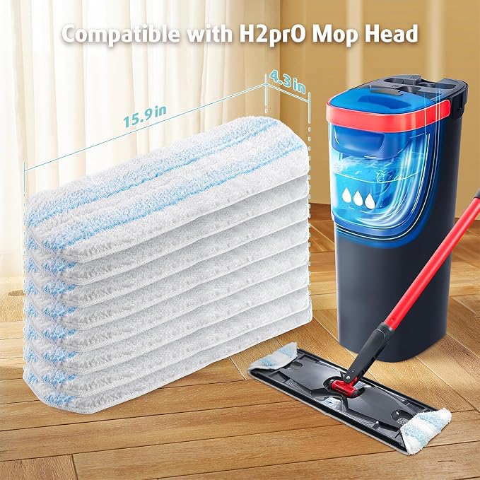 AIR U+ 8 Pack H2prO Mop Pads for O-Ceda H2prO Flat Mop System | Mop Replacement Pads for O Cedar H2prO, Machine Washable Reusable Microfiber Mop Heads Replacements Refills