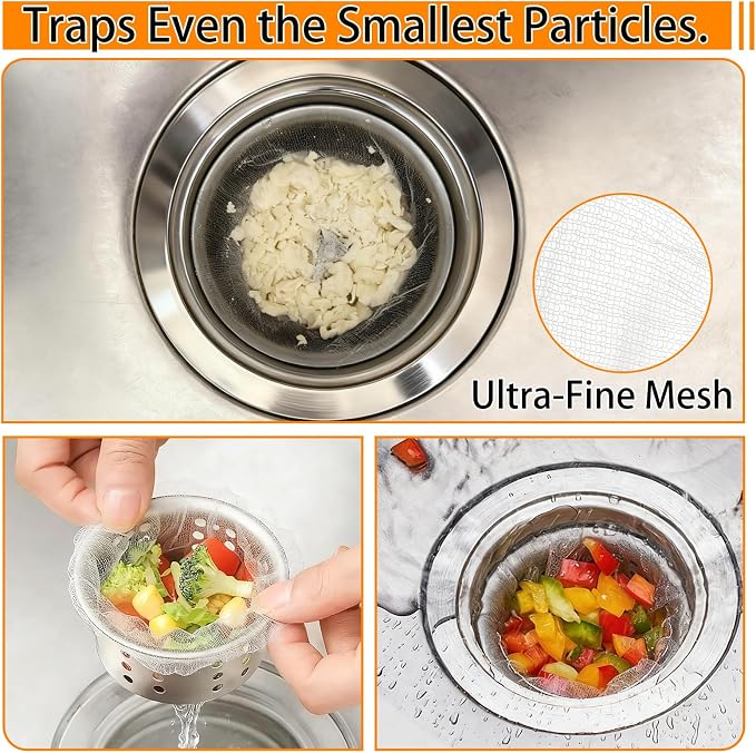 400 Pack Disposable Drain Covers for Sourdough, Ultra-Fine Mesh Sink Strainer Bags, Sourdough Drain Catcher Nets for Kitchen Sink, Food Scraps, Hair & Coffee Grounds