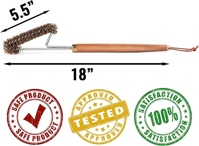 Natural Palmyra Fiber Bristle Grill Brush with Wooden Handle | All Natural | Non-Metal Bristles | Naturally Season Grill Grates