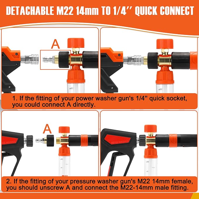 Ridge Washer Mini Foam Cannon Gun with Dual Connector, 100 ML | No Dilution Required, 1/4" Quick Connect, 4000 PSI