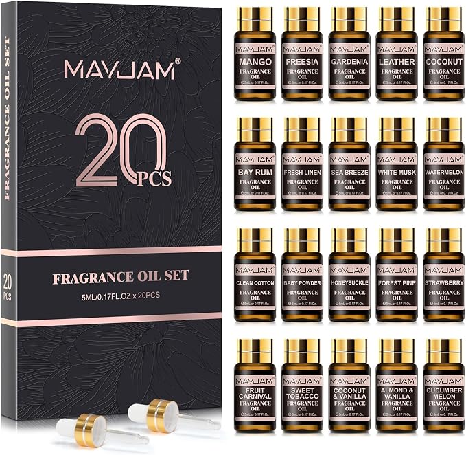 MAYJAM Essential Oils Set - Fragrance Oil for Diffuser Soap Candle Making | Long Lasting Scents Diffuser Oil for Home Office Yoga, Unique Gift Set for Families and Friends - 20x5ml