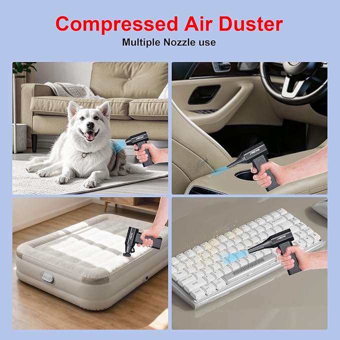 Compressed Air Duster&Vacuum Cleaner, 3-in-1 150000RPM Cordless Air Blower | Car Vacuum Cleaner with Brushless Motor Rechargeable 3-Speed,multiple nozzles for Computer Keyboard Home, Storage Bag Sealing