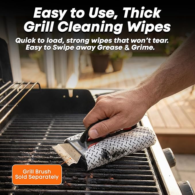 Proud Grill Q-Swiper Easy-Clean Moist, Tough BBQ Grill Cleaning Wipes, 40ct | Bristle-Free BBQ Cleaner, Heavy-Duty Thick Degreaser Wipes, Grease & Grime Remover for Outdoor Barbecue Grills, Disposable