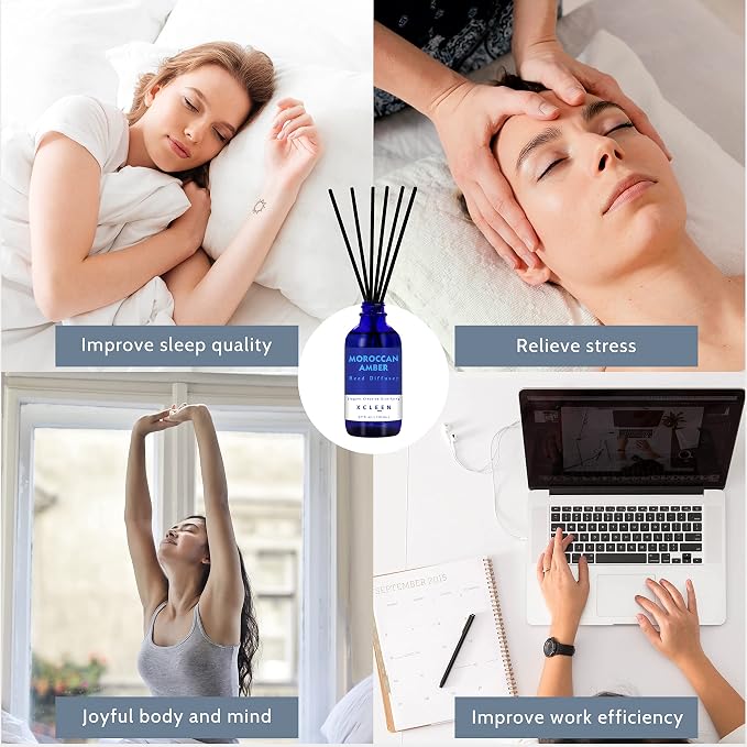 Xcleen Reed Oil Diffuser Set, Fragrance Diffuser - Floral Notes, Vanilla, Cinnamon & Amber, Includes 6 Rattan Scented Sticks Diffuser Reeds, Home & Office Decor, 110ml/3.7oz