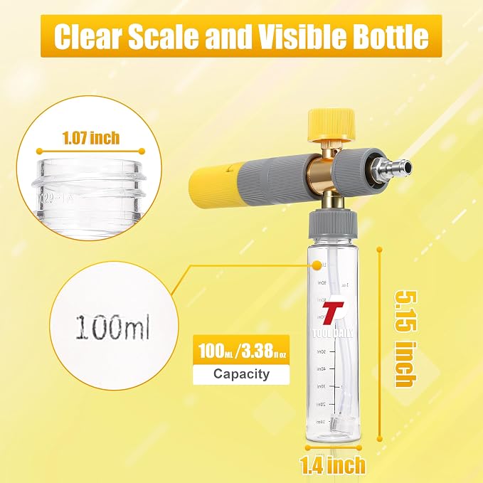 Tool Daily Foam Cannon, Small Foam Cannon for Pressure Washer | 5 Power Washer Nozzle Tips, 1/4 Inch Quick Connect