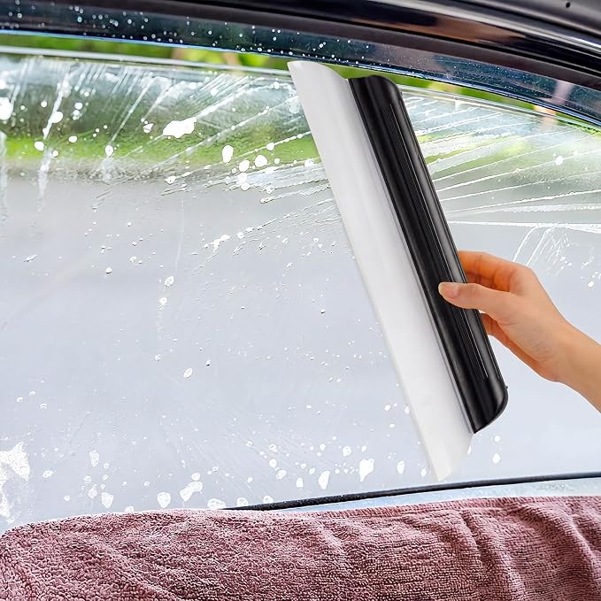 2 Pack 14 Inch Car Drying Squeegee Black Silicone Window Blade | Flexible Silicone for Drying Windshield Shower Glass, Bathroom Window Cleaner, T-bar Design, Long Handle Wash Tool