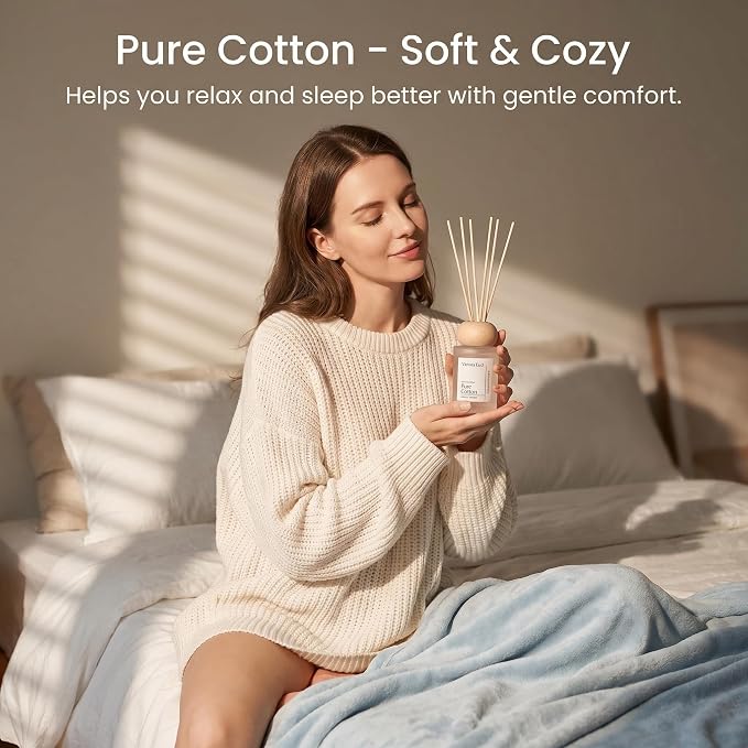 Pure Cotton Reed Diffuser, 3.5 Fl Oz | Clean Cotton Aroma. Long-lasting Fragrance for 12 Weeks, Flameless, Perfect for Bedroom or Office,Kid&Pet Friendly