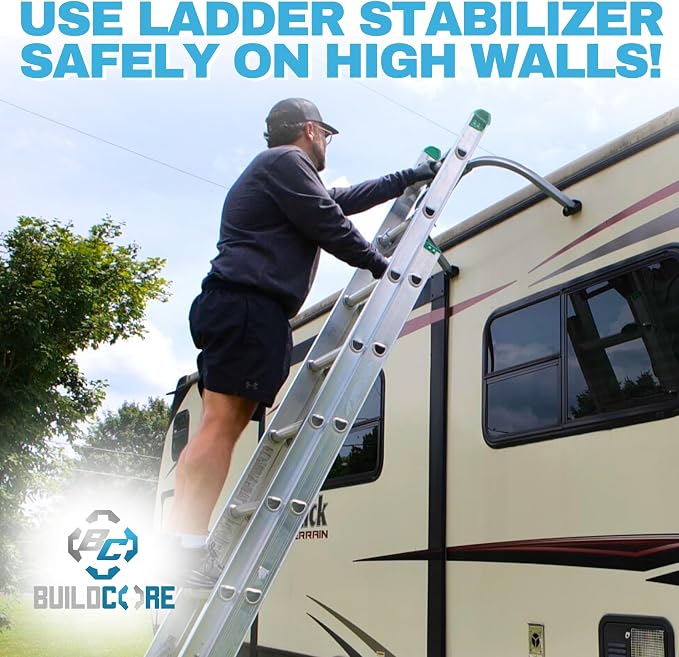 Heavy Duty Ladder Stabilizer | Carbon Steel Extension Ladder Standoff with Anti-Slip Rubber Feet for Gutter Cleaning, Painting & Roofing - Professional Grade Ladder Accessory for Extension Ladder