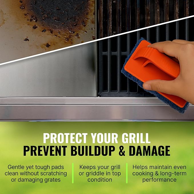 CitruSafe Grill Cleaning Kit - BBQ Grill Cleaner (16oz) and BBQ Grill Scrubber with 3 Heavy Duty Replaceable Scrubber Pads - Formulated to Safely Clean Burnt Food and Grease Off of Grill Surfaces