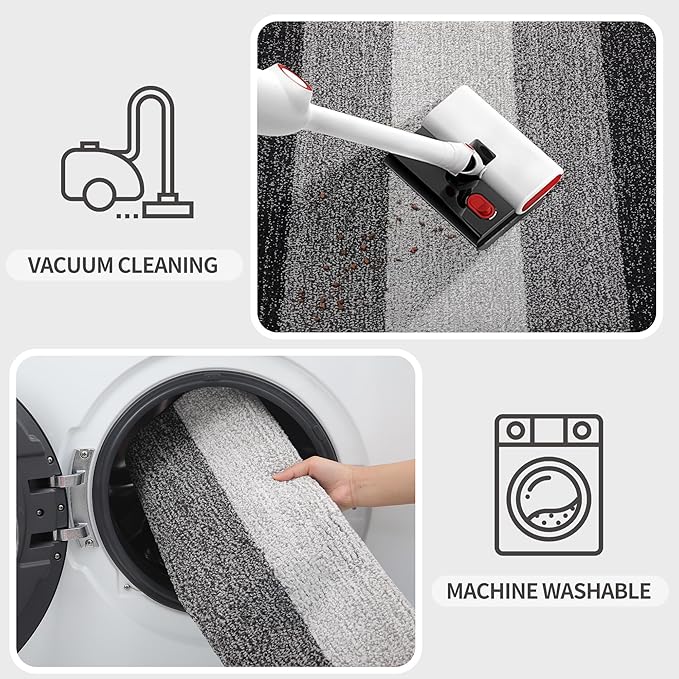 Kitinjoy Indoor Outdoor Door Mat, 48x30 Non-Slip Absorbent Dirt Trapper, Low-Profile Washable Inside Entrance Front Floor Mat, Sturdy Soft Entry Doormats for Entryway, Grey