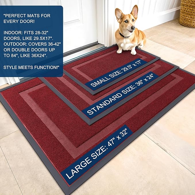 OLANLY Front Door Mat Indoor Outdoor Entrance, Waterproof All-Season, All-Weather Doormat, Sturdy Natural Rubber, Fade Resistant, Low Profile, Easy Clean Patio Porch Entryway Mat, 59x20, Wine Red