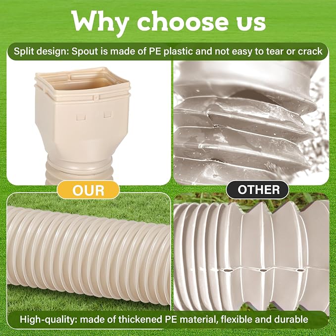 plusgutter 16.5ft Long Gutter Downspout Extensions Flexible, 4" Diameter Drain Downspout Extender, Down Spout Drain Extender for Rainwater Drainage, Extendable from 3.4ft to 16.5ft(1Pack Limestone)