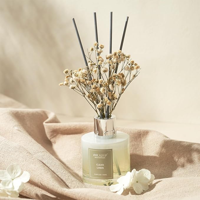 Reed Diffuser Set,3.38 fl oz (100 ml) - Clean Linen Oil Diffusers with 8 Reed Sticks,Home Fragrance Reed Diffuser for Bathroom Shelf Decor