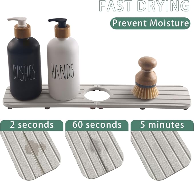 NiuYichee Faucet Mat for Kitchen Sink – Diatomite Stone Drying Mat, Absorbing Stone Tray for Bathroom Counter (Pale Gray, 17.3" x 3.9")