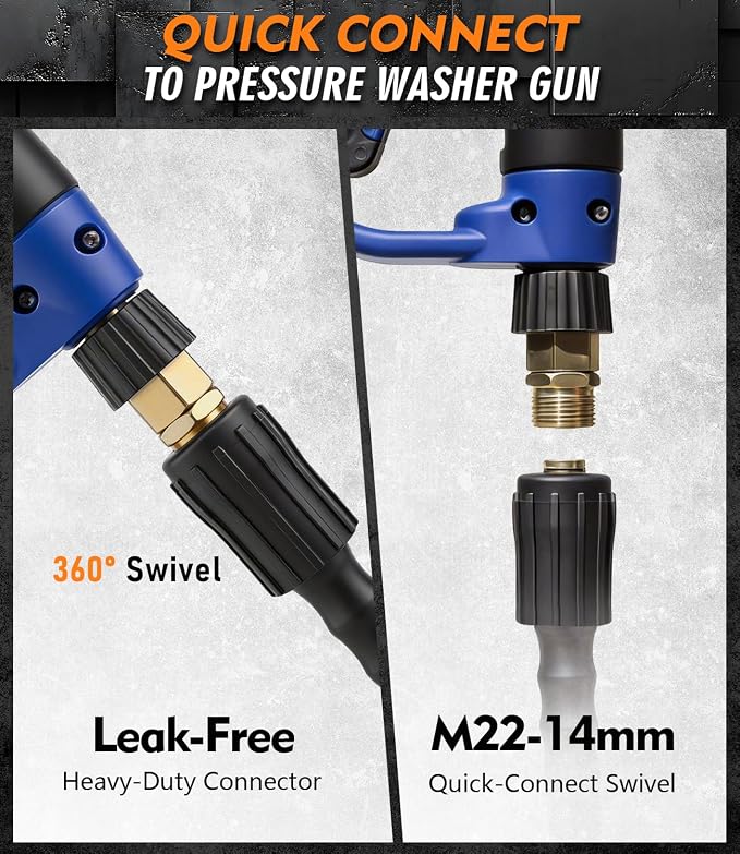 Pressure Washer Hose 100 ft, 4200 PSI Steel-Braided & Durable - Flexible & Kink-Resistant, Power Washer Hose with M22-14mm Stainless Steel Swivel Plug, Hot/Cold Water Compatible - Green