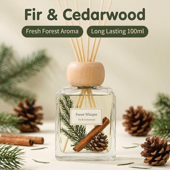 Fir Reed Diffuser, 3.4 Fl Oz | Woody fir forest scent; Up to 120 Days of Fragrance for Bedroom, Bathroom, Living Room or Office; Gift-ready.