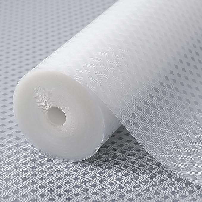 Shelf Liners for Kitchen Cabinets Refrigerator Liners Waterproof Kitchen Cupboard Liner Non-Slip Drawer Mats EVA Material Non Adhesive Fridge Liner for Shelves - Clear（17.5 x 236.2 Inches x 2 Rolls