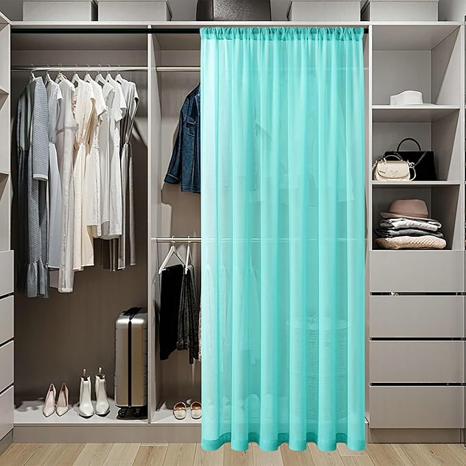 Tollpiz Small Sheer Door Curtain Closet Linen Textured Curtain Sheers Doorway Light Filtering Voile French Door Rod Pocket Curtains Patio Door, 25 x 40 inches Long, Aqua Blue, Set of 1 Panel