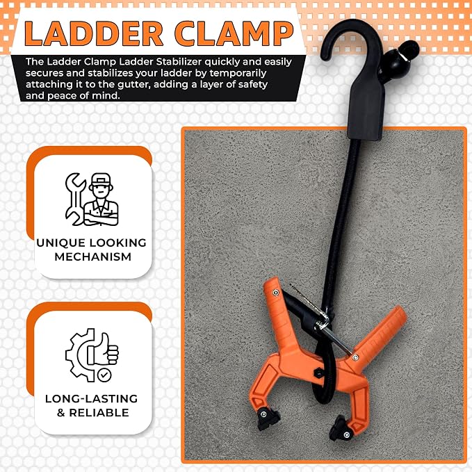 Holden USA - Ladder Clamp - Stabilizer Clip – Secure Safety Clamp for Roof, Gutters, and Wall Prep – Durable Support Cord for Roofing and Gutter Tasks (Pair / 2 Units) Mini Orange
