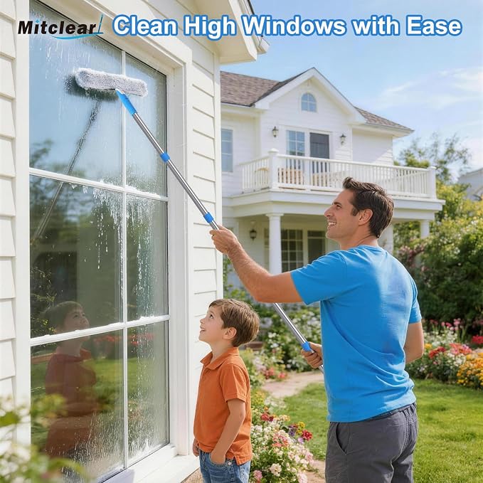 77'' Long Squeegee Window Cleaner Tool for Indoor Outdoor Windows | Professional Window Cleaning Kit with Extension Poles for High Windows Car Windshield Shower Glass Door Solar Panel