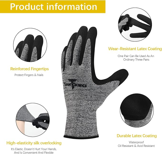 2 Pairs garden gloves work gloves with grip working gloves,Breathable latex dipped gloves,Suitable for garden weeding, construction, outdoor, warehouse handling, etc(Gray+Red)