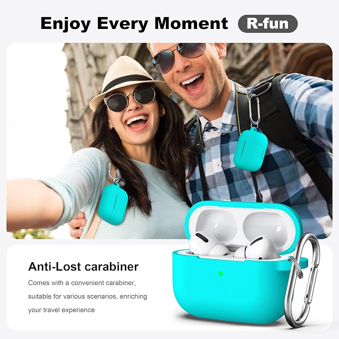 AirPods Pro Case Cover with Keychain, Full Protective Silicone Skin Accessories for Women Men Girl Adult with Apple 2019 Latest AirPods Pro Case, Front LED Visible-Teal