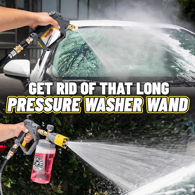 Chemical Guys, Snubby Short Pressure Washer Gun with Foam Cannon Attachment | Short-handle gun fits gas and electric washers for better control, pairs with a foam cannon for thick suds