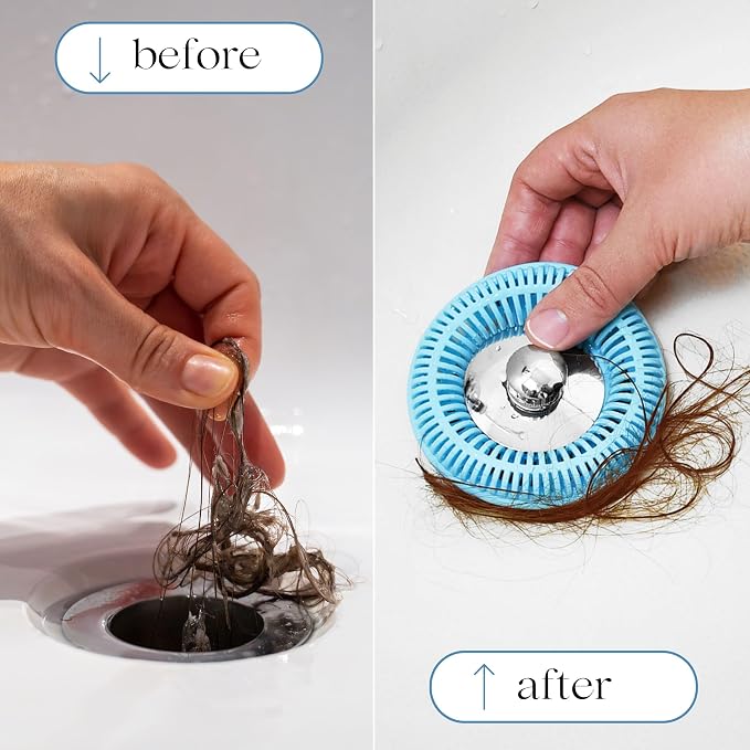 TubRing Pop-Up Drain Protector & Strainer Silicone Hair Catcher, Aqua | Easy snap-in design fits around bathtub stoppers. Customizable utility guard for clog prevention. Fits 1.85"- 2.16" drains.