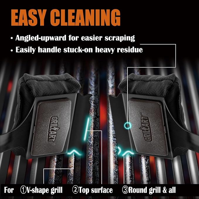 GRILLART SteamWizards Grill Brush Bristle Free Outdoor 17” No-Wire Cleaning | Safe Reinforced Long Handle, Angled Scraper Reach Corners, Steam Replaceable Pad for Porcelain & All Grate, Gifts for Men/Dad